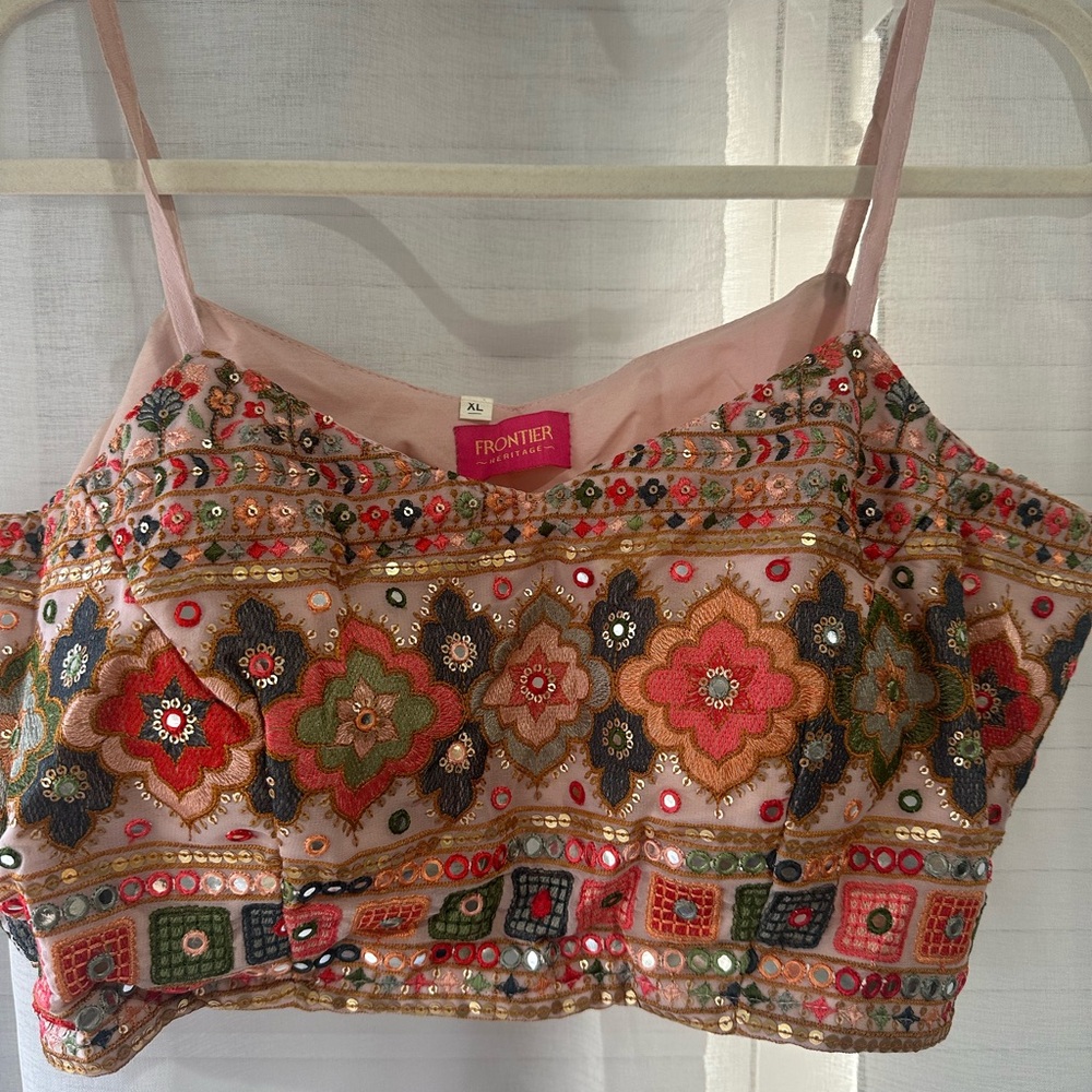 Pink and floral pattern sari lengha